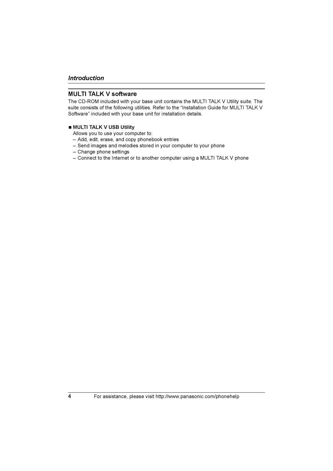 Panasonic KX-THA12, KX-THA17 operating instructions Multi Talk V software, Nmulti Talk V USB Utility 