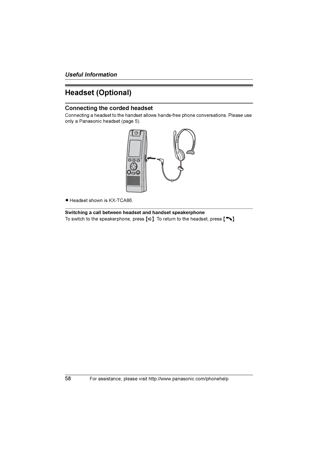 Panasonic KX-THA12, KX-THA17 operating instructions Headset Optional, Connecting the corded headset 