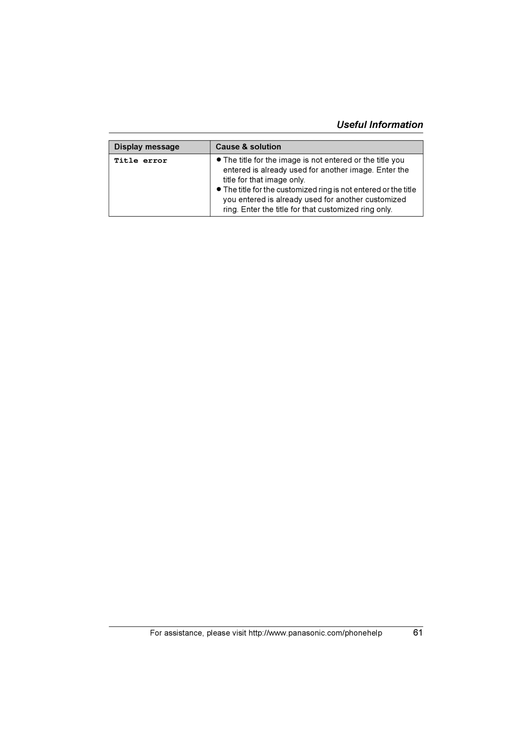 Panasonic KX-THA17, KX-THA12 operating instructions Title error 