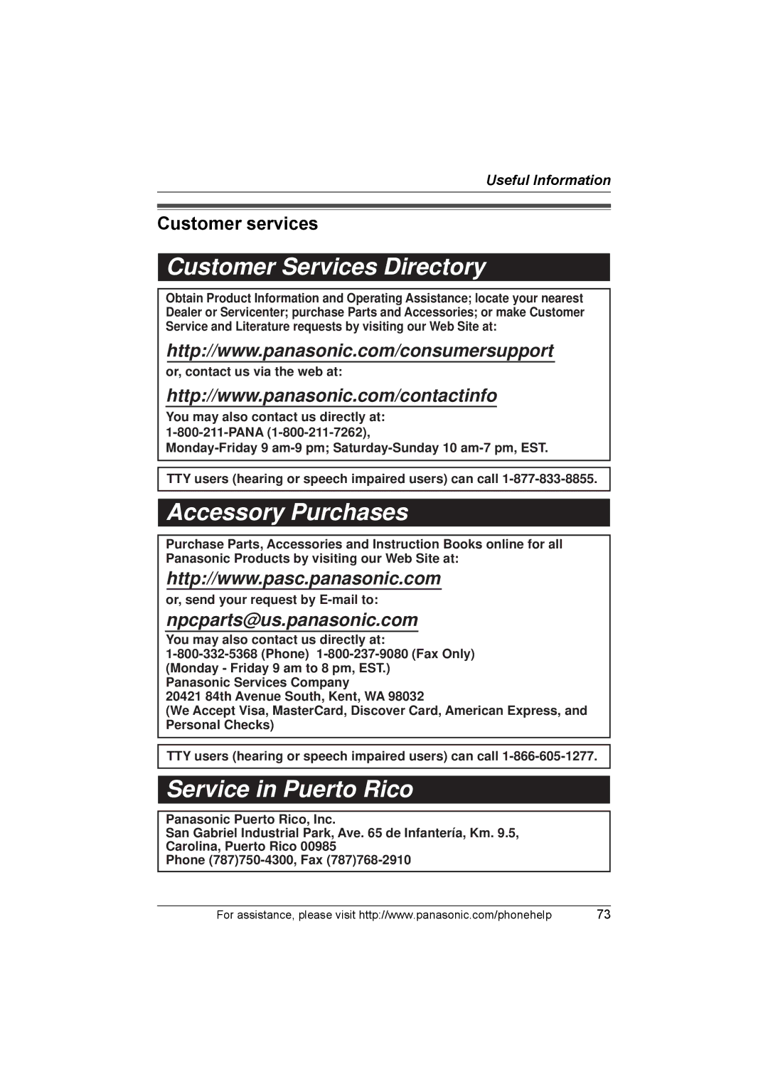 Panasonic KX-THA17, KX-THA12 operating instructions Customer Services Directory, Customer services 