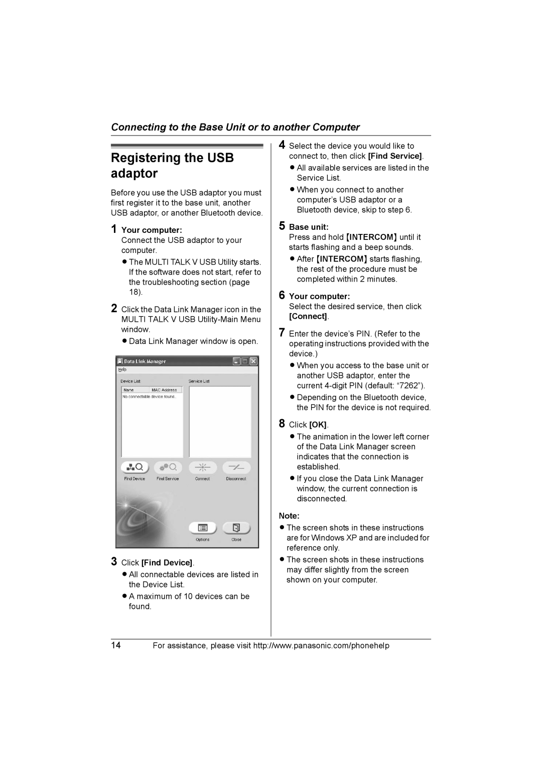 Panasonic KX-THA14 manual Registering the USB adaptor, Your computer, Click Find Device, Base unit 