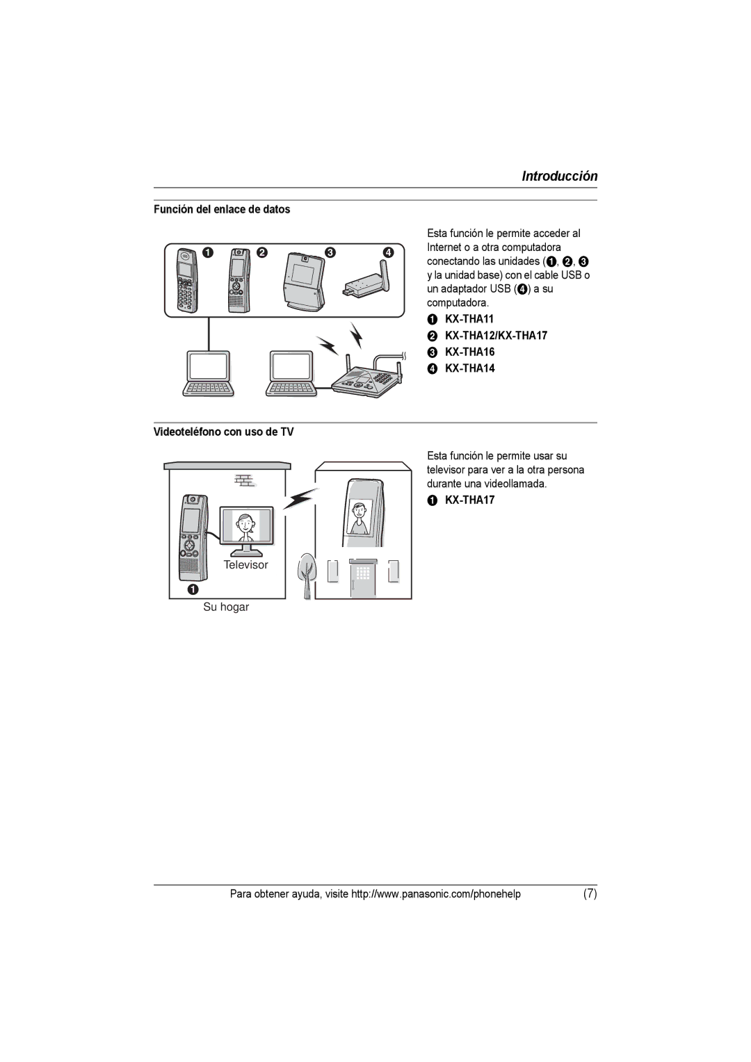 Panasonic KX-THA14 manual Función del enlace de datos, Internet o a otra computadora, Un adaptador USB D a su, Computadora 