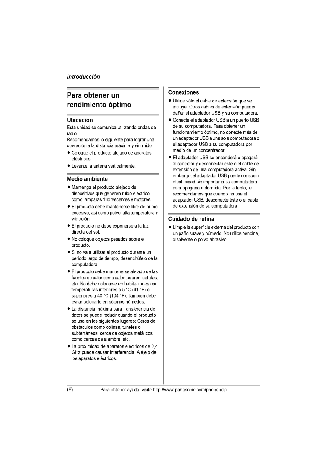 Panasonic KX-THA14 manual Ubicación, Medio ambiente, Conexiones, Cuidado de rutina 