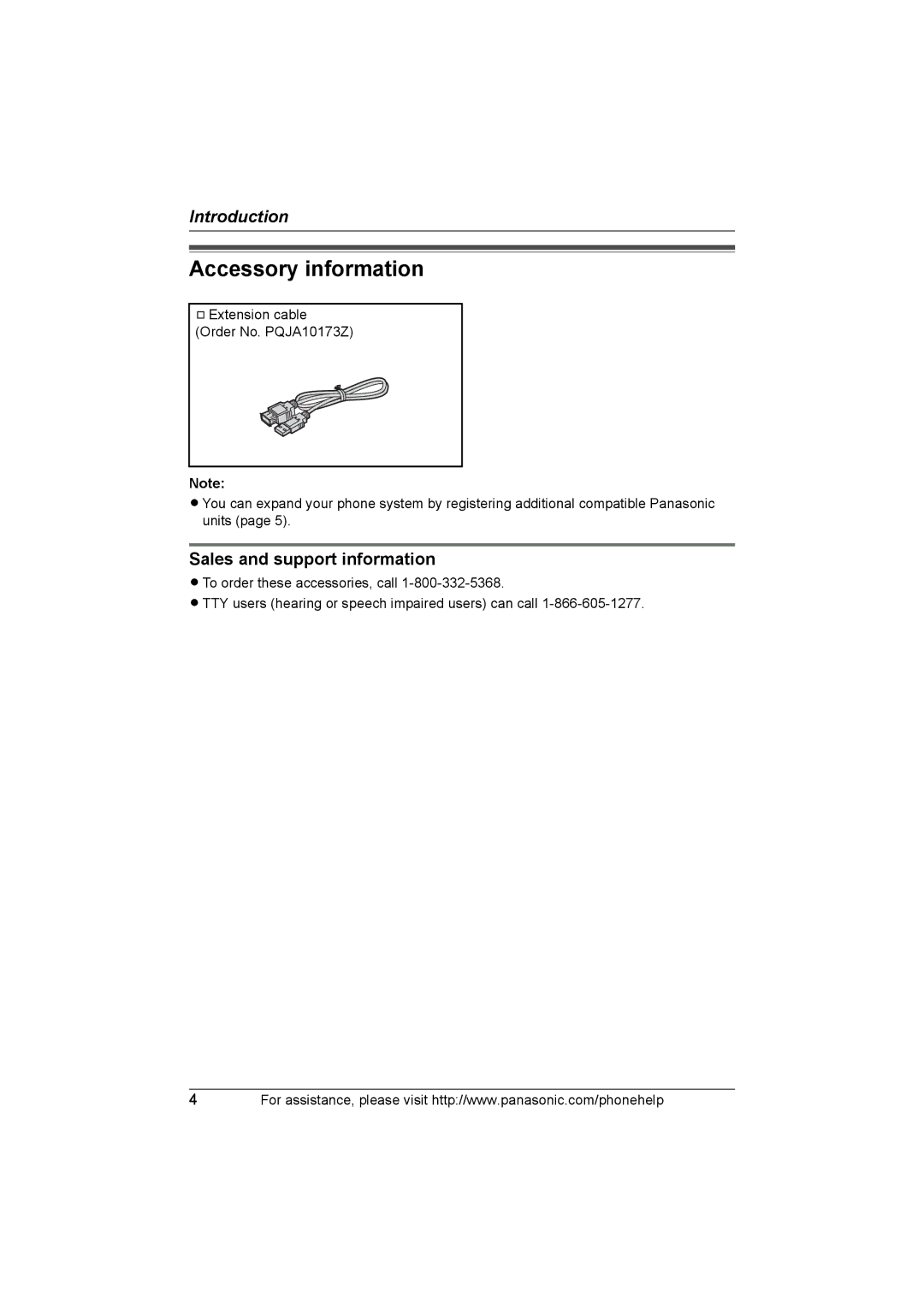 Panasonic KX-THA14 manual Accessory information, Sales and support information 