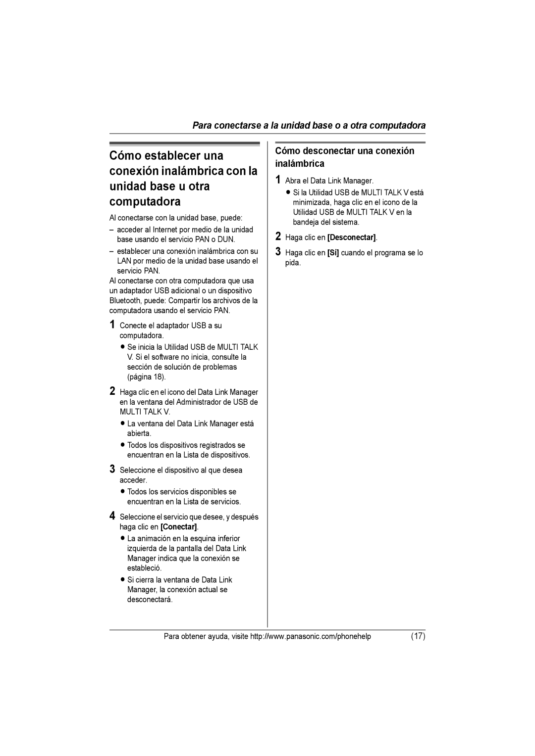 Panasonic KX-THA14 manual Cómo desconectar una conexión inalámbrica, Multi Talk 