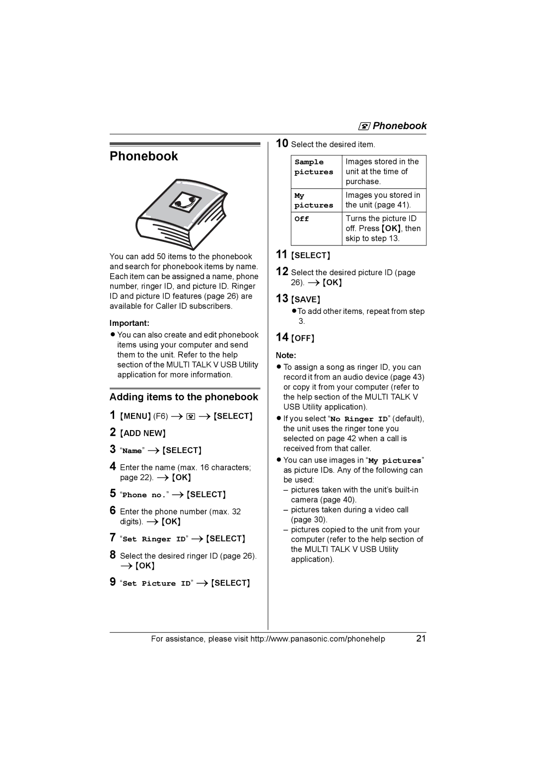 Panasonic KX-THA16 operating instructions Phonebook, Adding items to the phonebook 