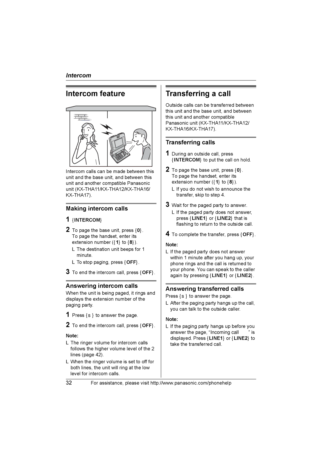 Panasonic KX-THA16 operating instructions Intercom feature, Transferring a call 