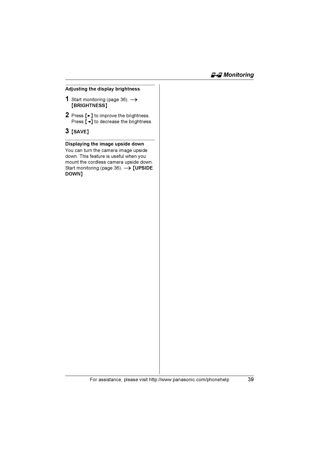 Panasonic KX-THA16 operating instructions HMonitoring, Brightness 