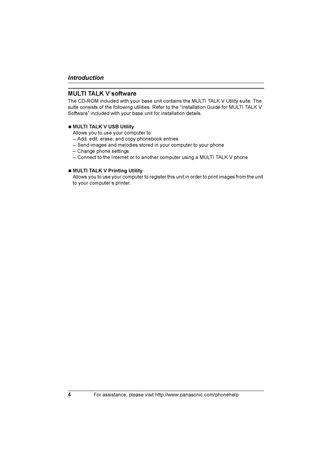 Panasonic KX-THA16 operating instructions Multi Talk V software, Nmulti Talk V USB Utility, Nmulti Talk V Printing Utility 