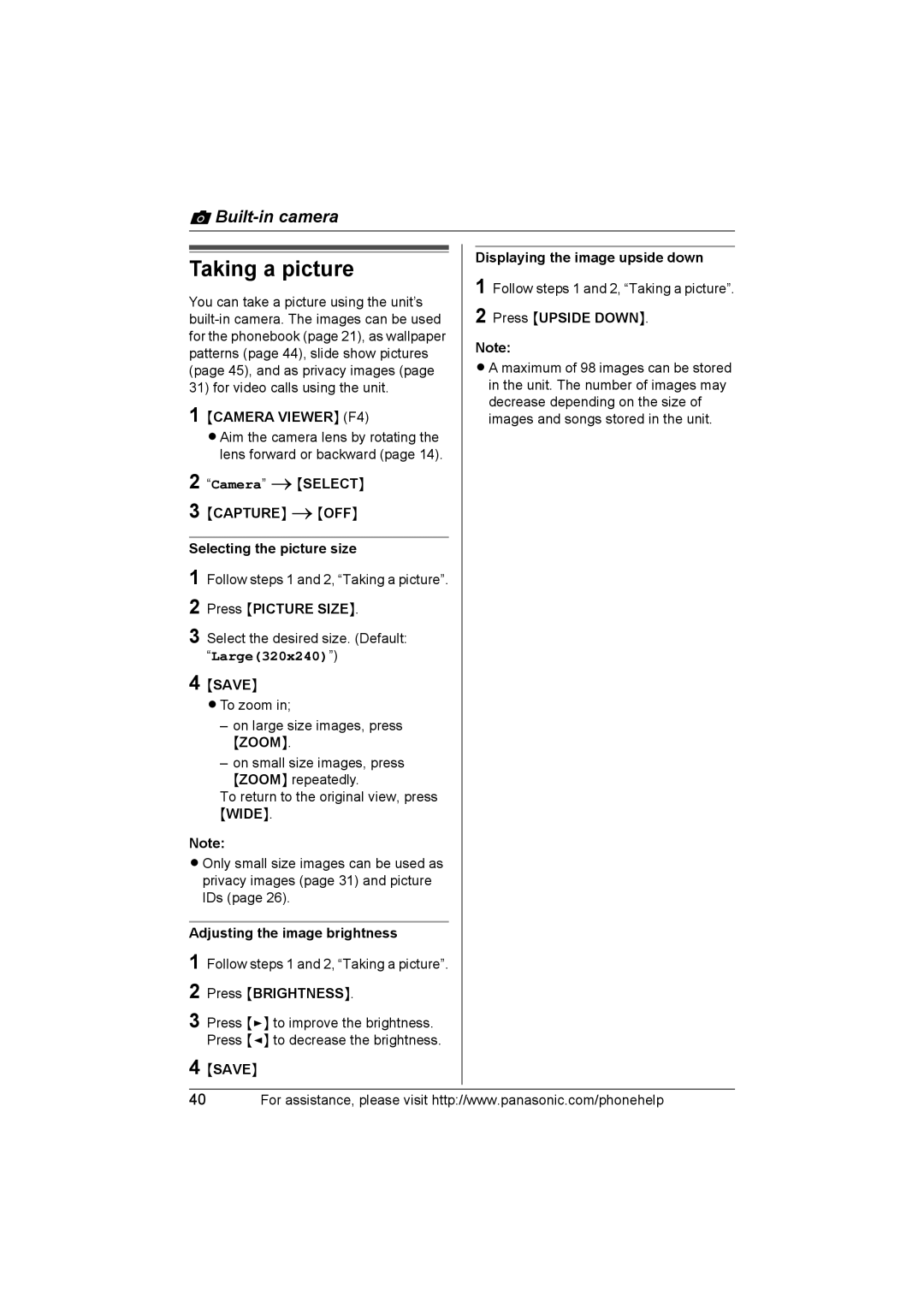 Panasonic KX-THA16 operating instructions Taking a picture, Large320x240 