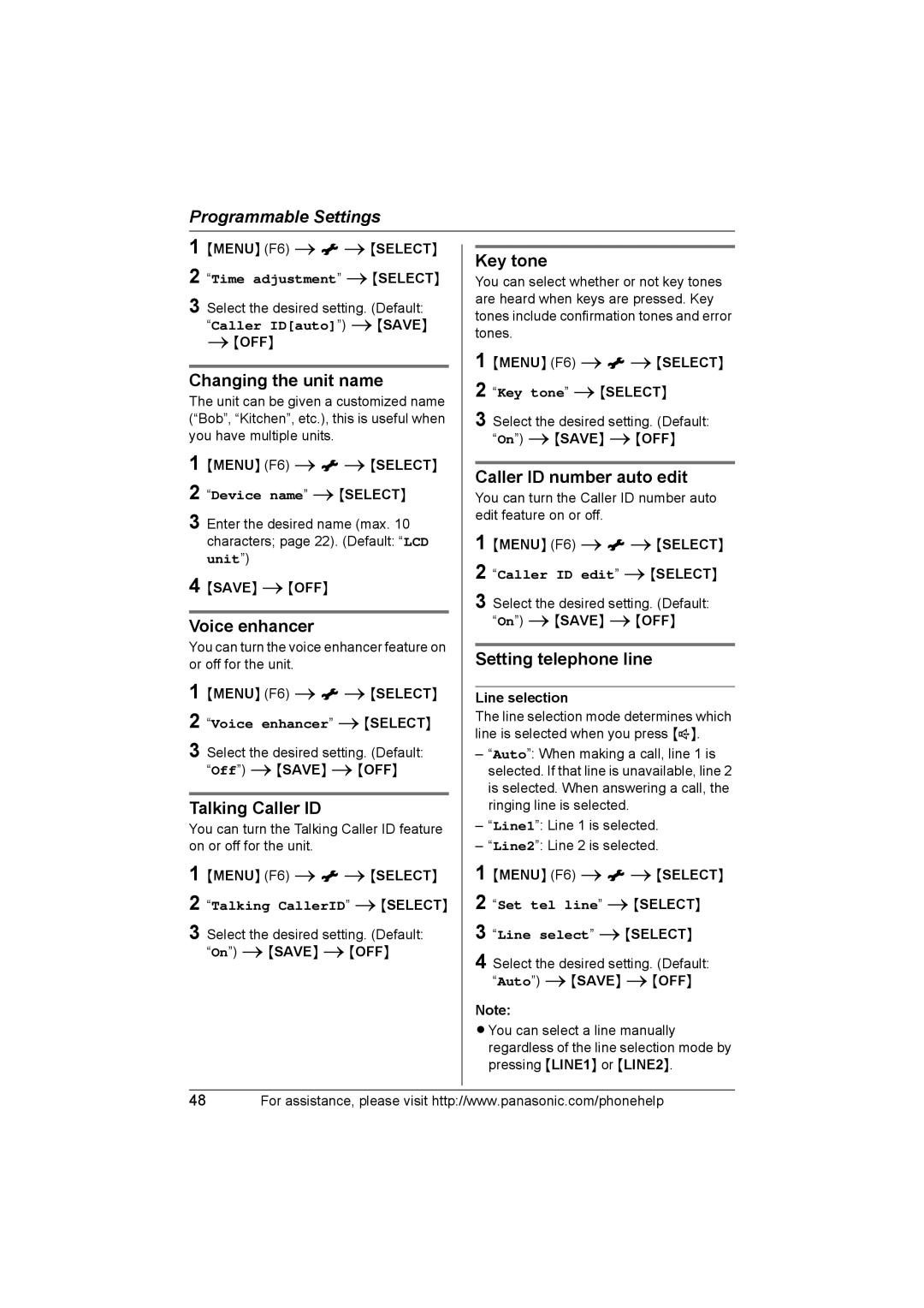 Panasonic KX-THA16 Changing the unit name, Key tone, Caller ID number auto edit, Setting telephone line 
