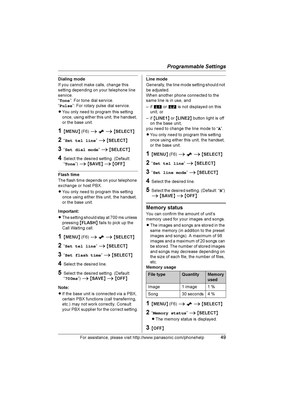 Panasonic KX-THA16 operating instructions Memory status 