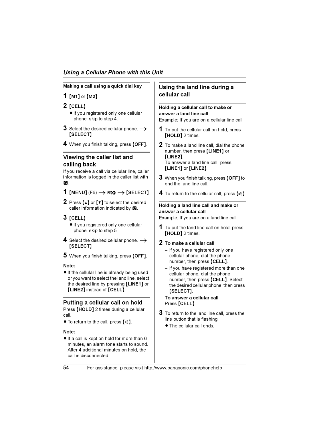 Panasonic KX-THA16 operating instructions Putting a cellular call on hold, Using the land line during a cellular call 