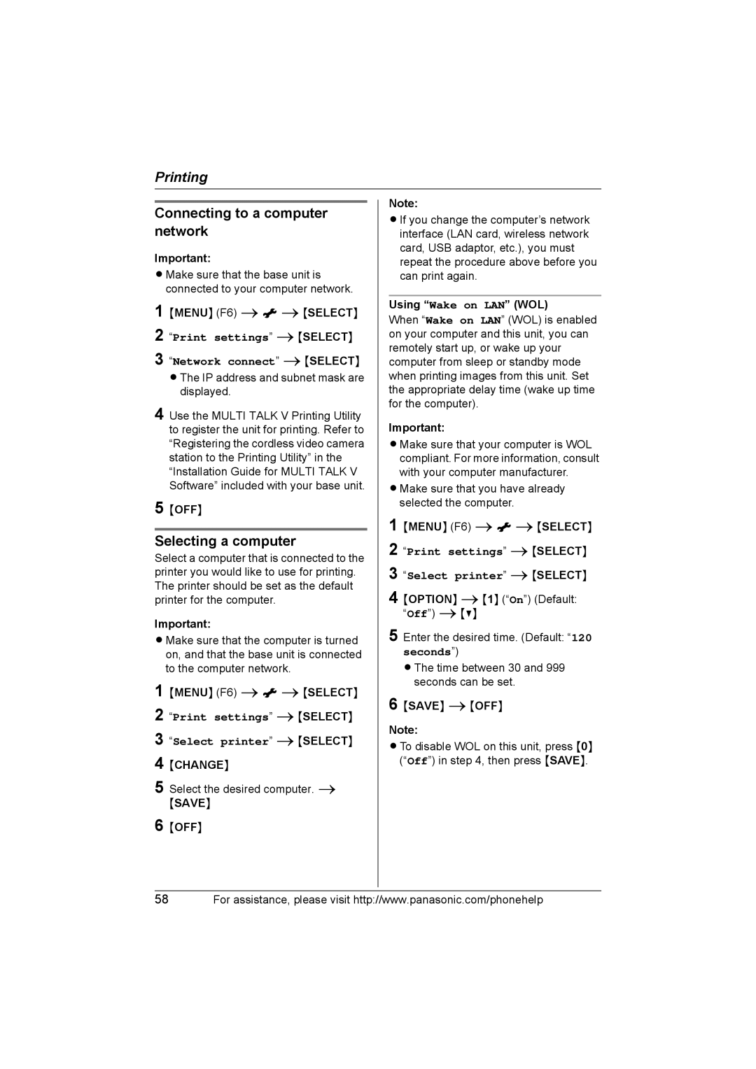 Panasonic KX-THA16 operating instructions Connecting to a computer network, Selecting a computer, Using Wake on LAN WOL 