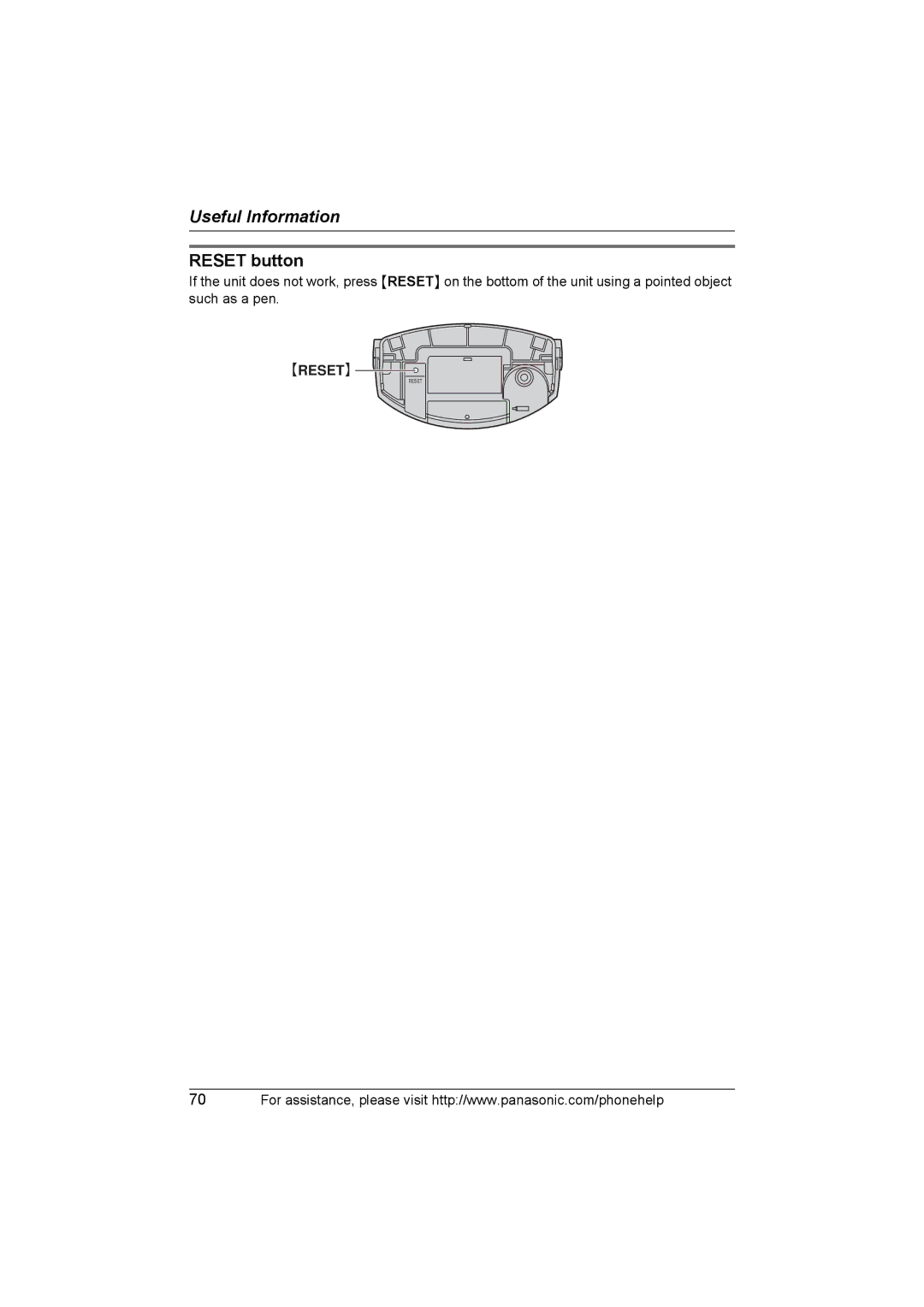 Panasonic KX-THA16 operating instructions Reset button 