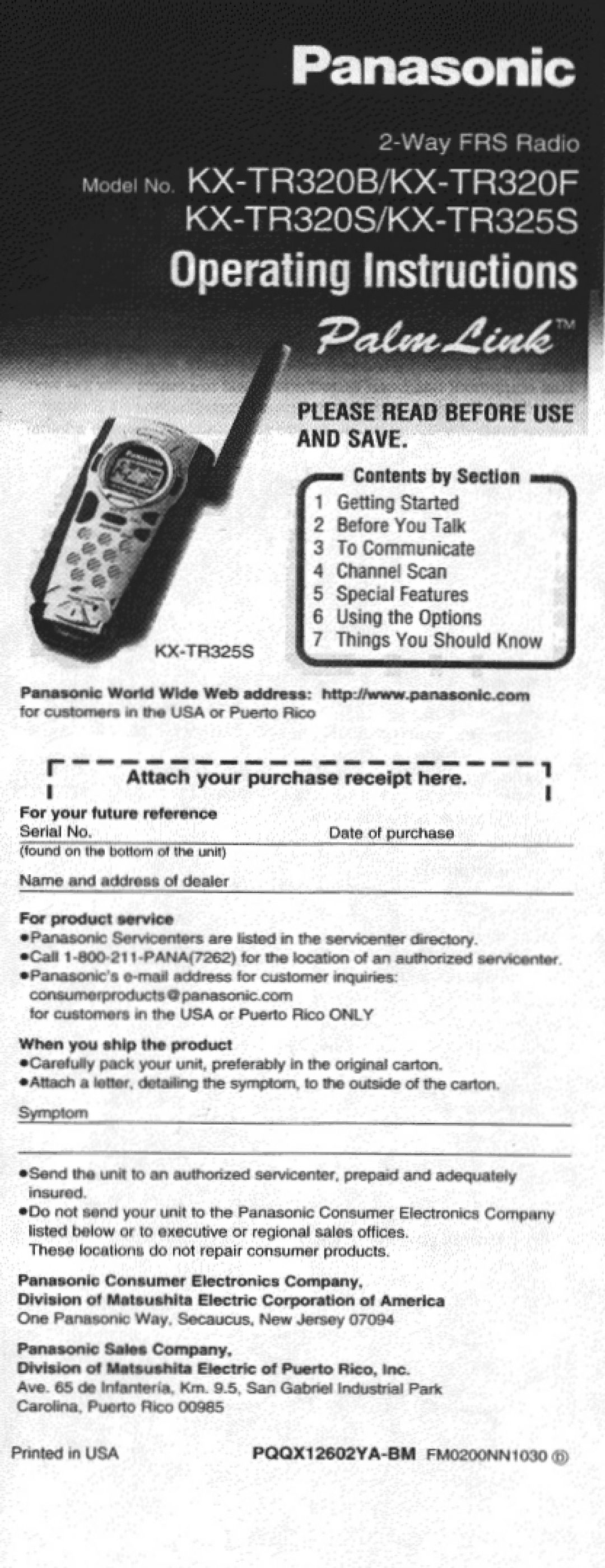 Panasonic KX-TR320B, KX-TR320F, KX-TR325S, KX-TR320S manual 