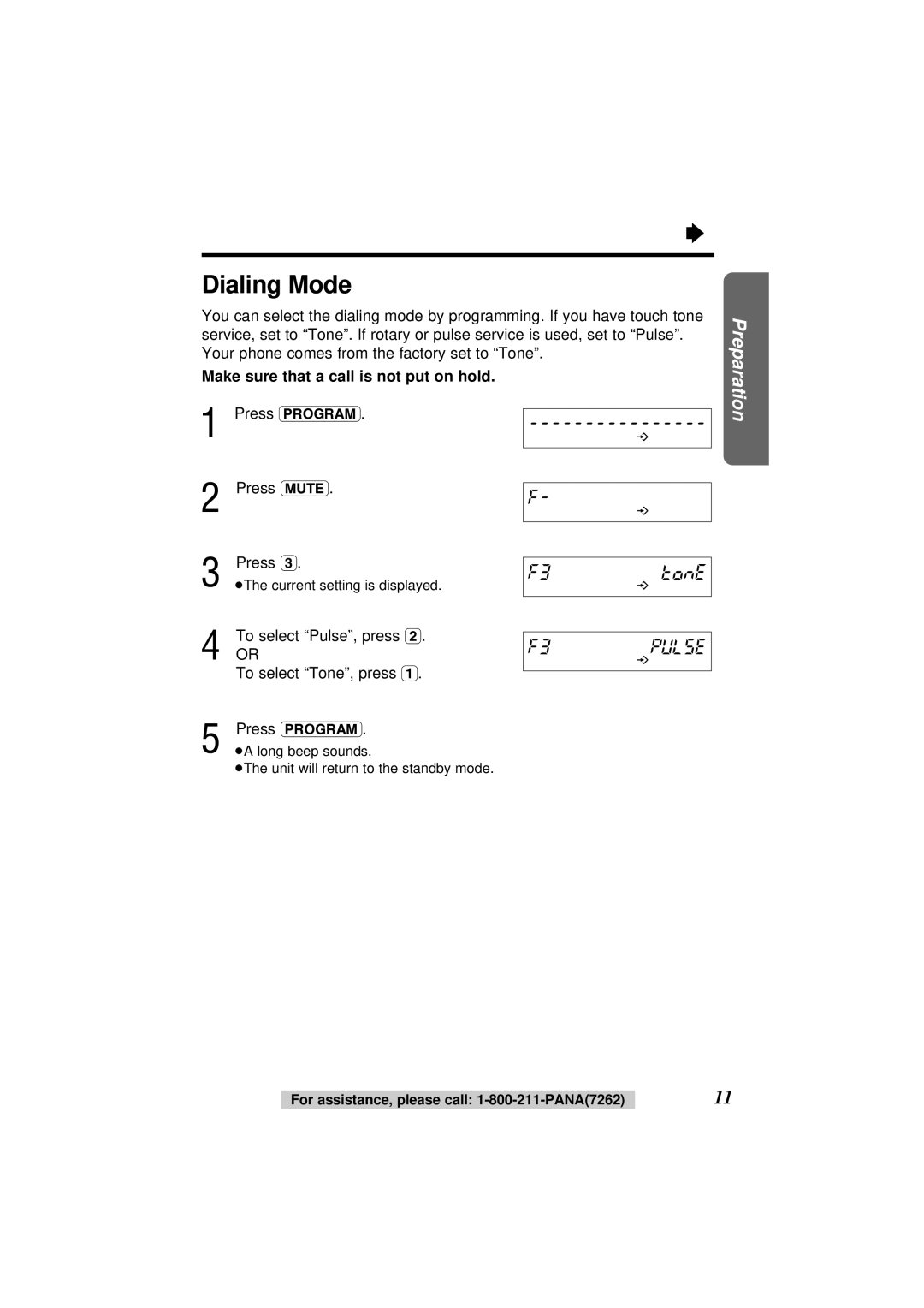 Panasonic KX-TS108W operating instructions Dialing Mode, To select Pulse, press To select Tone, press 