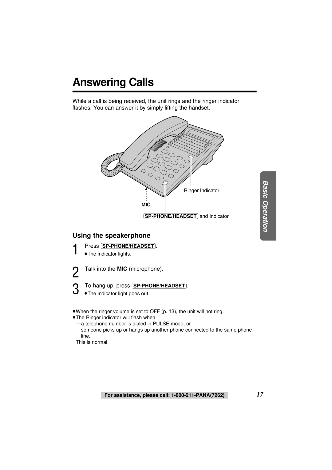 Panasonic KX-TS108W operating instructions Answering Calls, Talk into the MIC microphone 