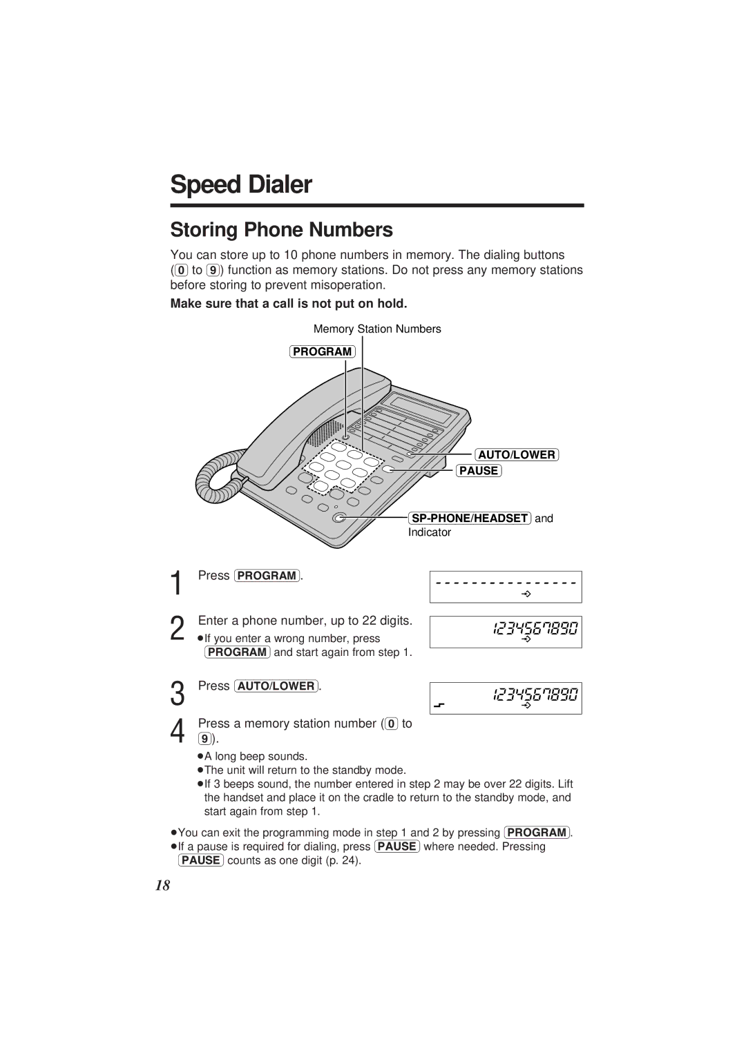 Panasonic KX-TS108W operating instructions Speed Dialer, Storing Phone Numbers, Enter a phone number, up to 22 digits 