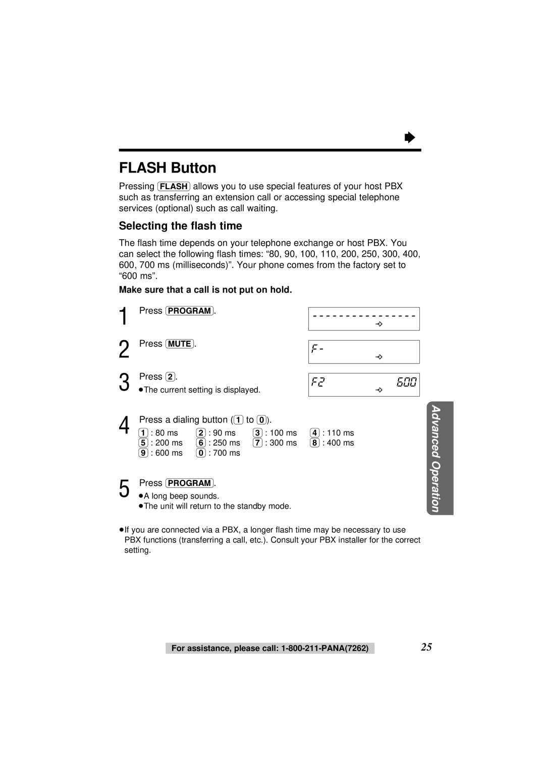 Panasonic KX-TS108W operating instructions Flash Button, Selecting the ﬂash time, Press a dialing button 1 to 