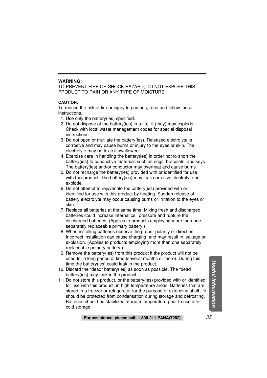 Panasonic KX-TS108W operating instructions Useful Information 