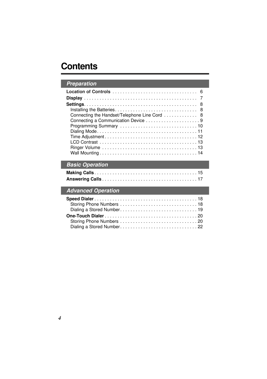 Panasonic KX-TS108W operating instructions Contents 