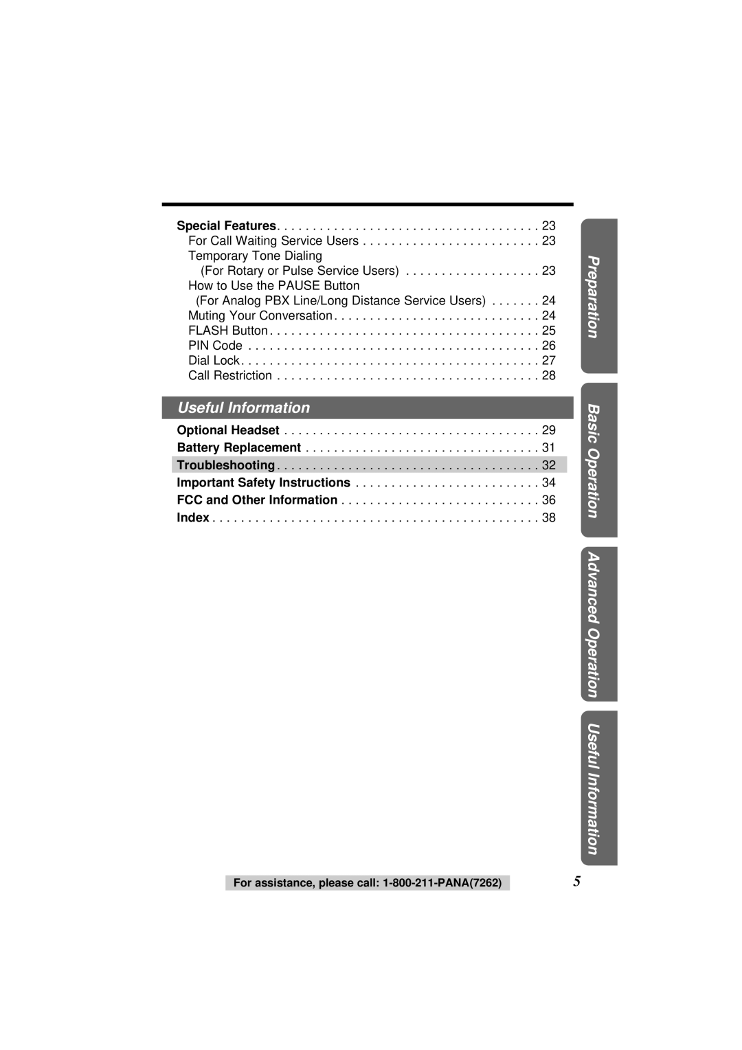 Panasonic KX-TS108W operating instructions Preparation Useful Information 