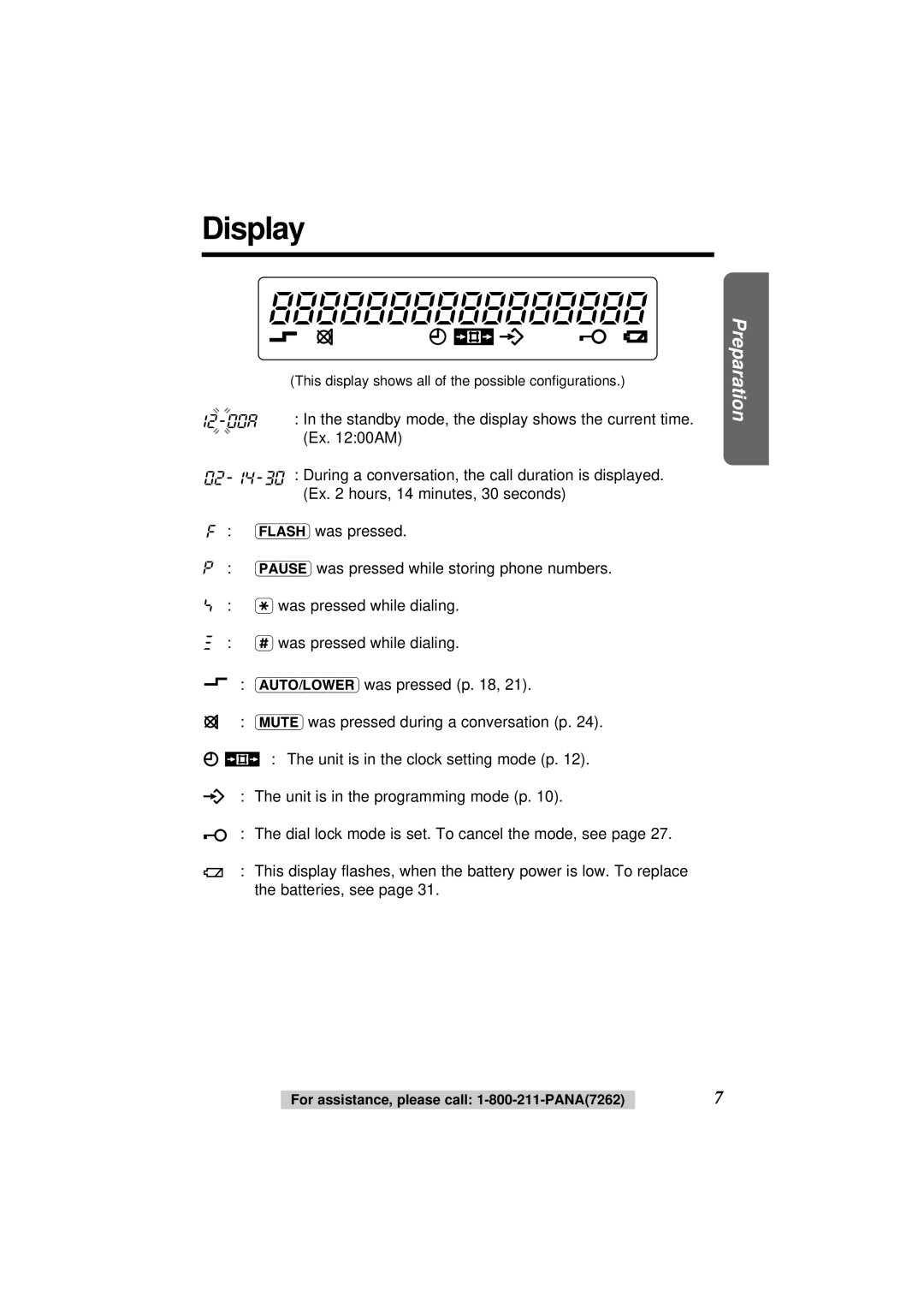 Panasonic KX-TS108W operating instructions Display 