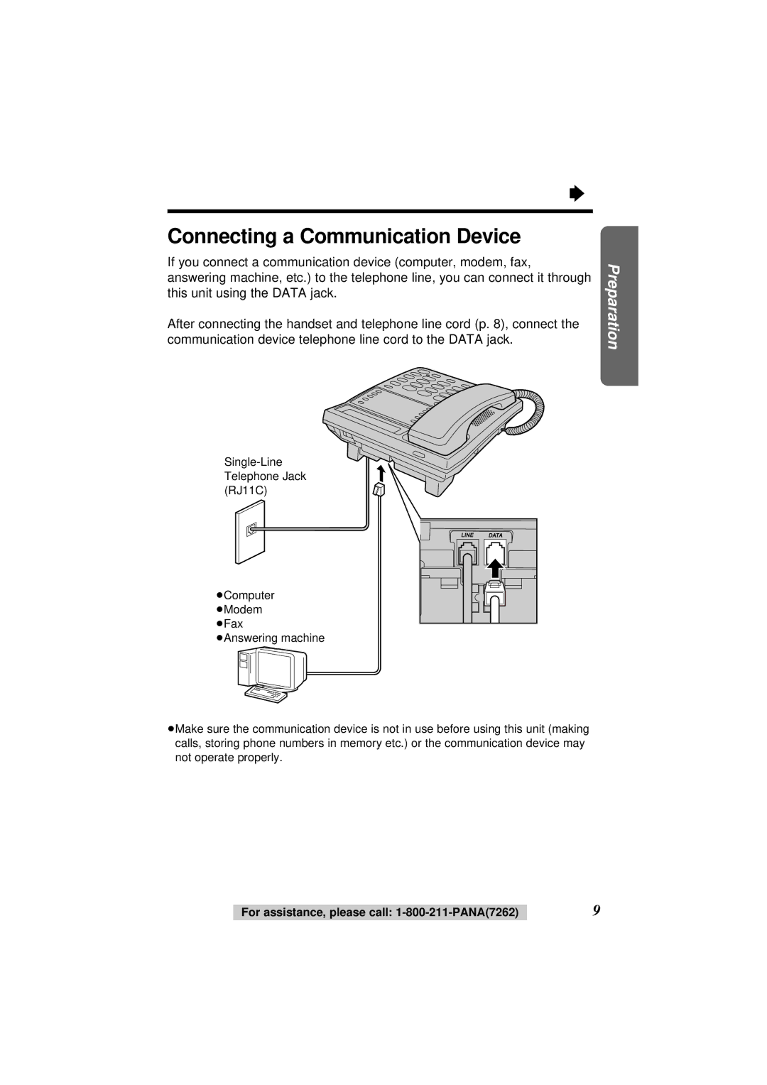 Panasonic KX-TS108W operating instructions Connecting a Communication Device 