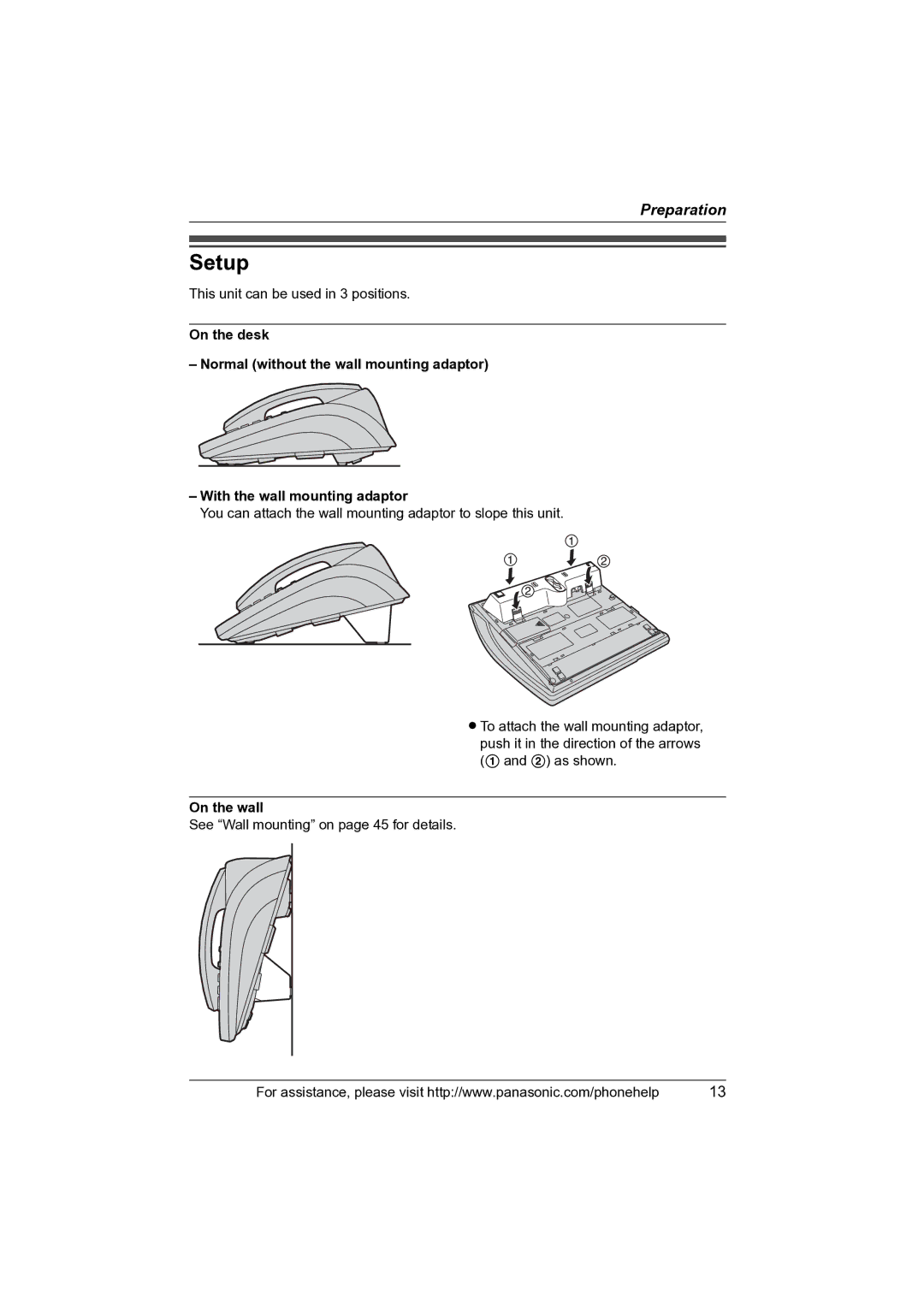 Panasonic KX-TS4100 operating instructions Setup, On the wall 