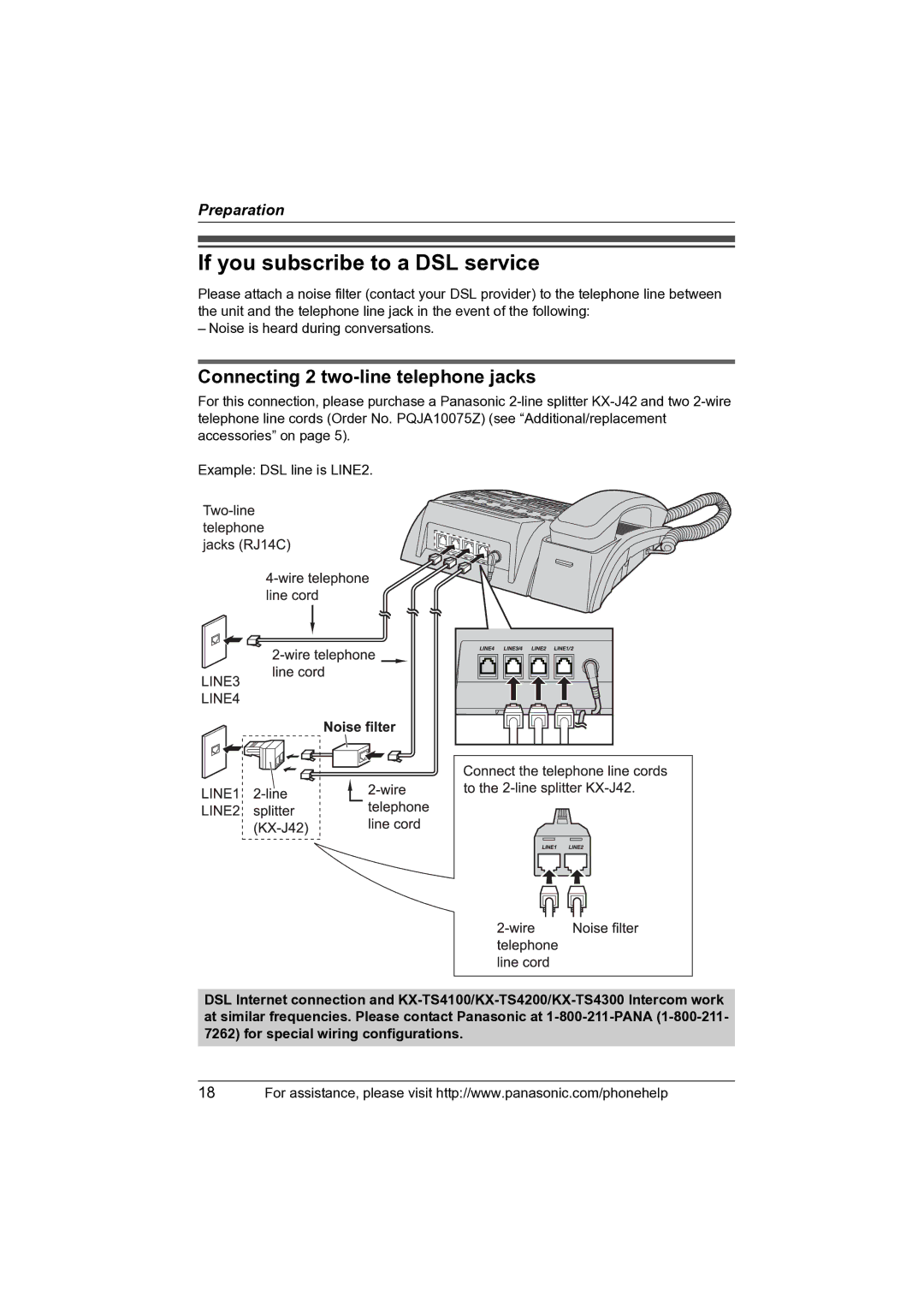 Panasonic KX-TS4100 operating instructions If you subscribe to a DSL service 