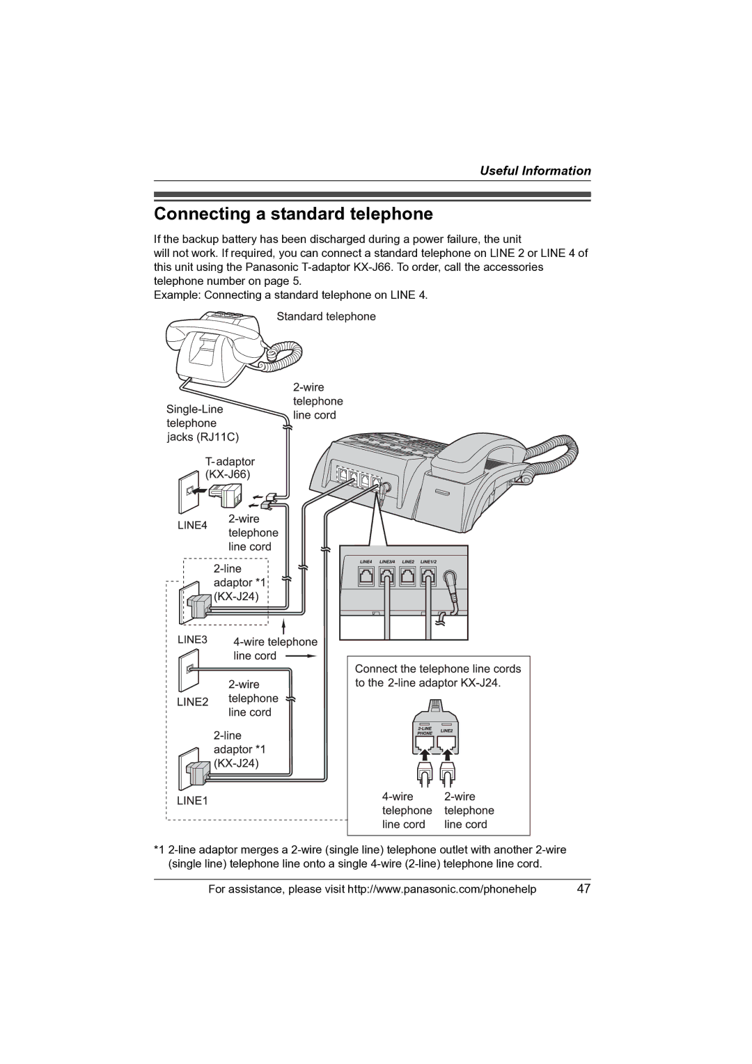 Panasonic KX-TS4100 operating instructions Connecting a standard telephone 