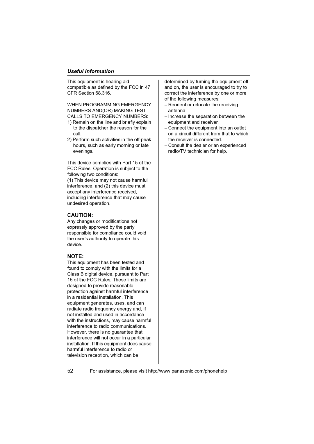 Panasonic KX-TS4100 operating instructions Useful Information 