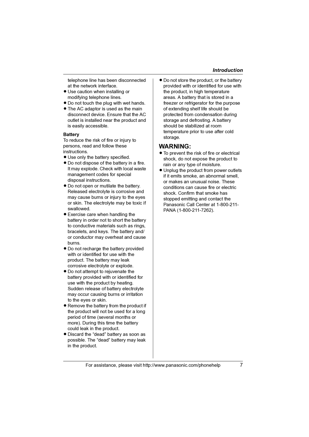 Panasonic KX-TS4100 operating instructions Use caution when installing or modifying telephone lines, Battery 