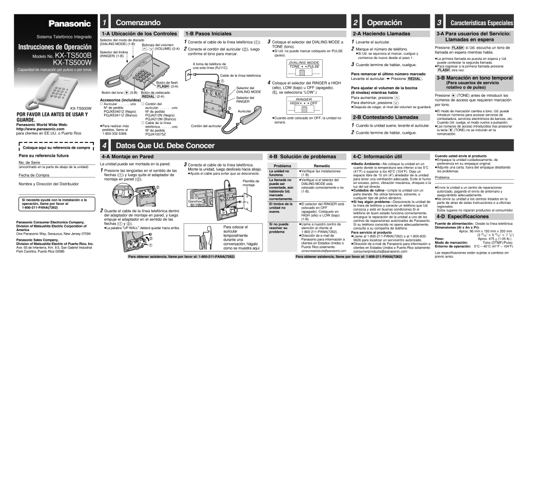 Panasonic KX-TS500B, KX-TS500W operating instructions Comenzando, Operación, Datos Que Ud. Debe Conocer 