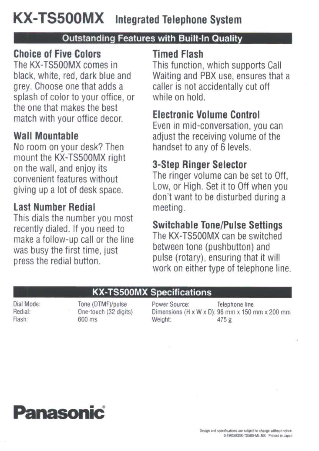 Panasonic KX-TS500WX manual 