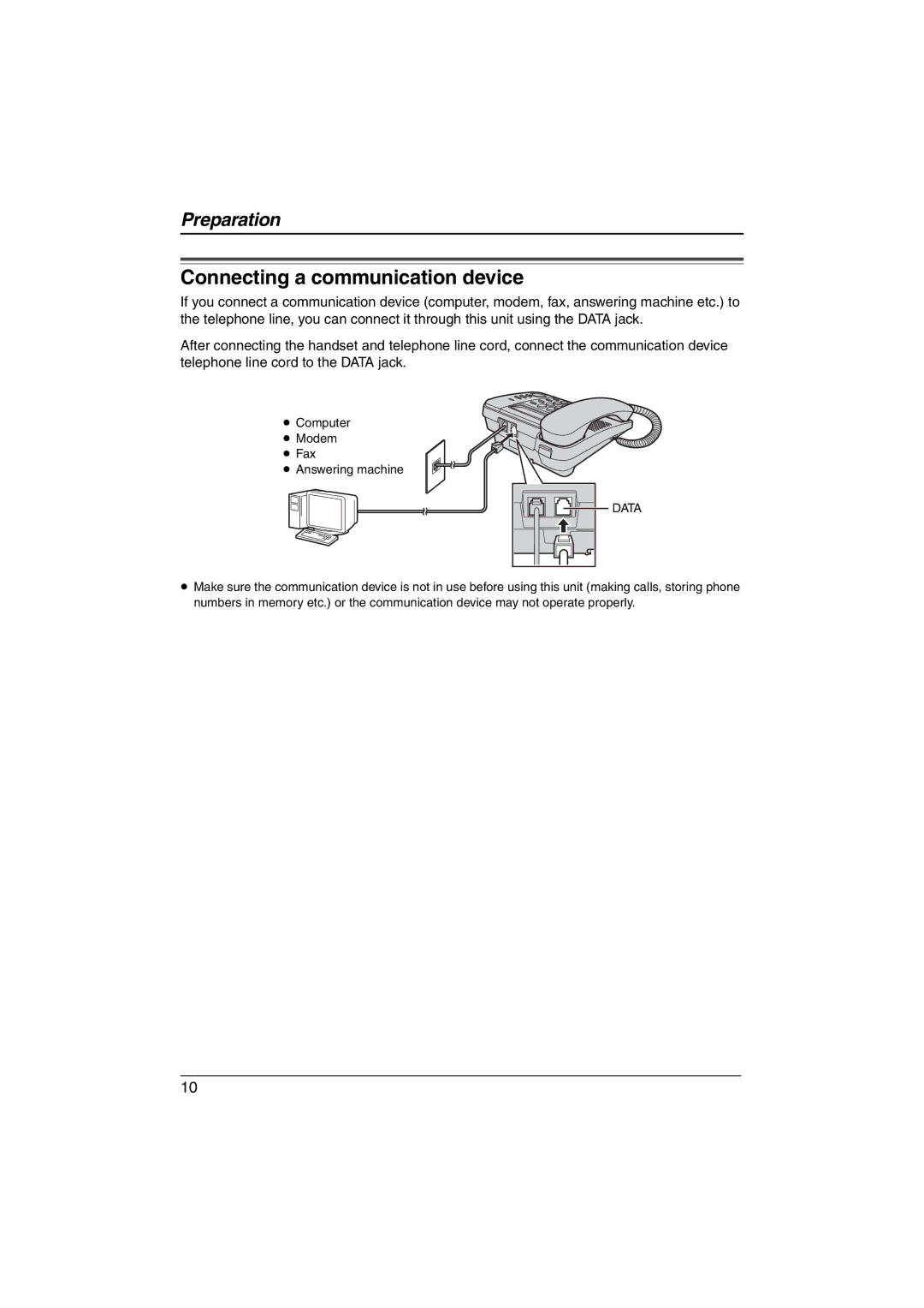 Panasonic KX-TS560ML operating instructions Connecting a communication device, Data 