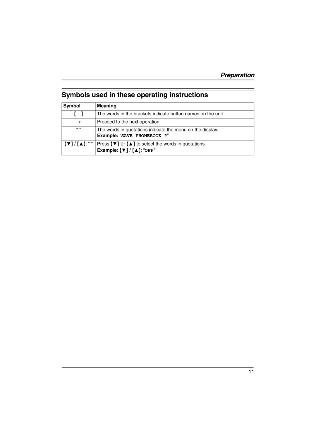 Panasonic KX-TS560ML Symbols used in these operating instructions, Symbol Meaning, Example 4 / 3 OFF 