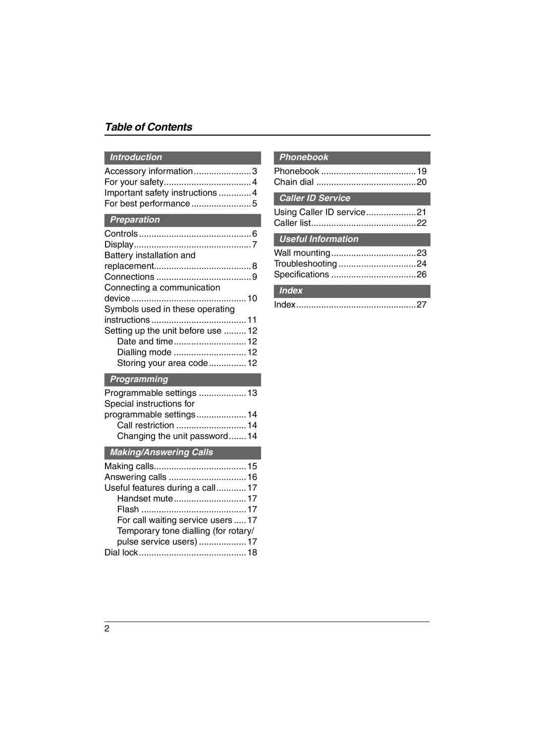 Panasonic KX-TS560ML operating instructions Table of Contents 