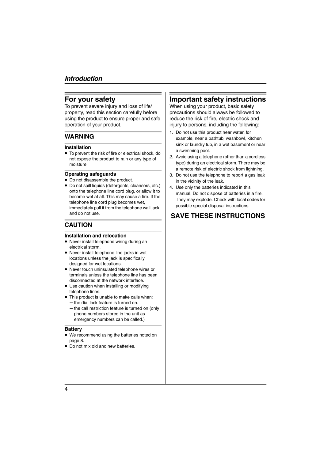 Panasonic KX-TS560ML operating instructions For your safety, Important safety instructions 