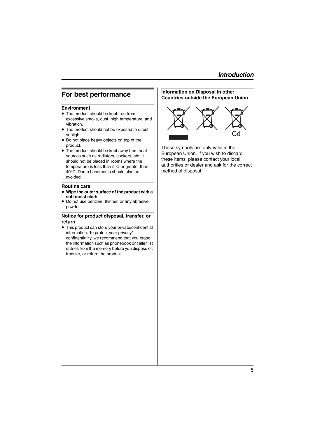 Panasonic KX-TS560ML operating instructions For best performance, Environment, Routine care 