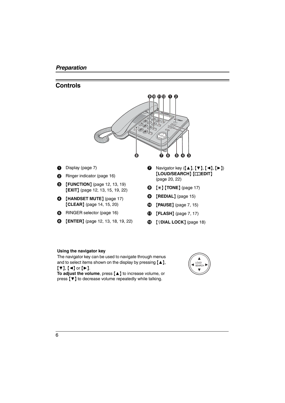 Panasonic KX-TS560ML operating instructions Controls, LOUD/SEARCH kEDIT, Handset Mute, Pdial Lock, Using the navigator key 