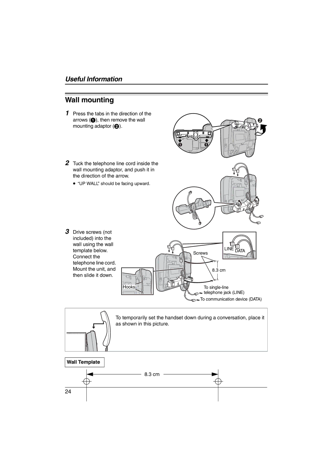 Panasonic KX-TS560MX, KX-TS580MX operating instructions Wall mounting, Wall Template 