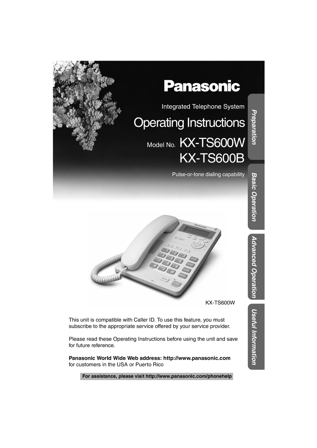 Panasonic KX-TS600W, KX-TS600B operating instructions Operating Instructions 