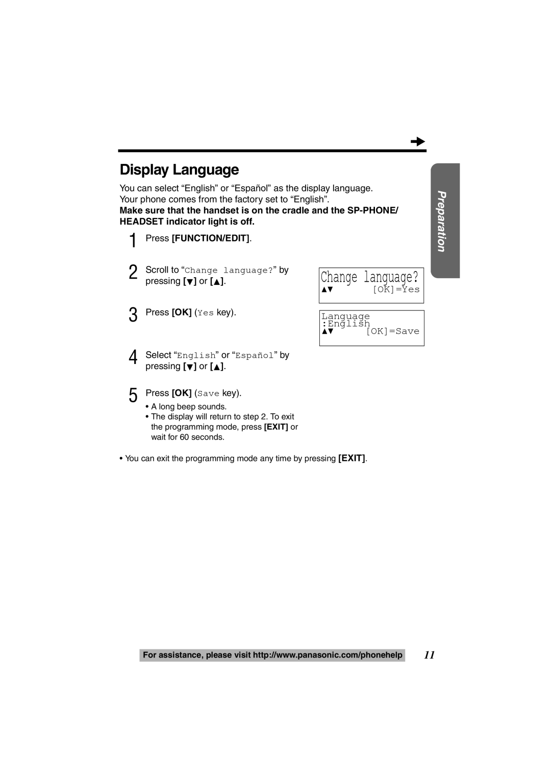 Panasonic KX-TS600W, KX-TS600B operating instructions Display Language, Change language?, 34 OK=Yes, 34 OK=Save 