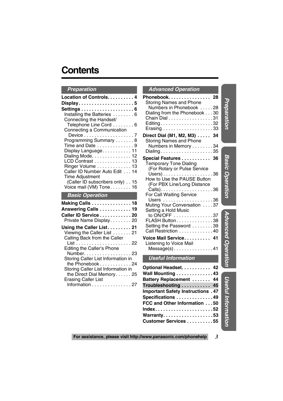 Panasonic KX-TS600W, KX-TS600B operating instructions Contents 