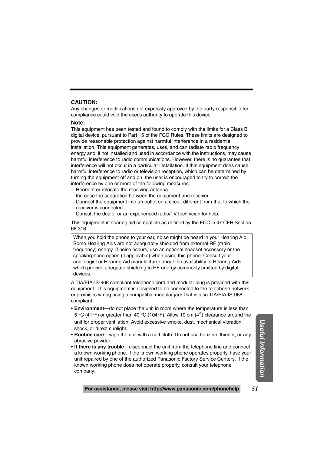 Panasonic KX-TS600W, KX-TS600B operating instructions Useful Information 