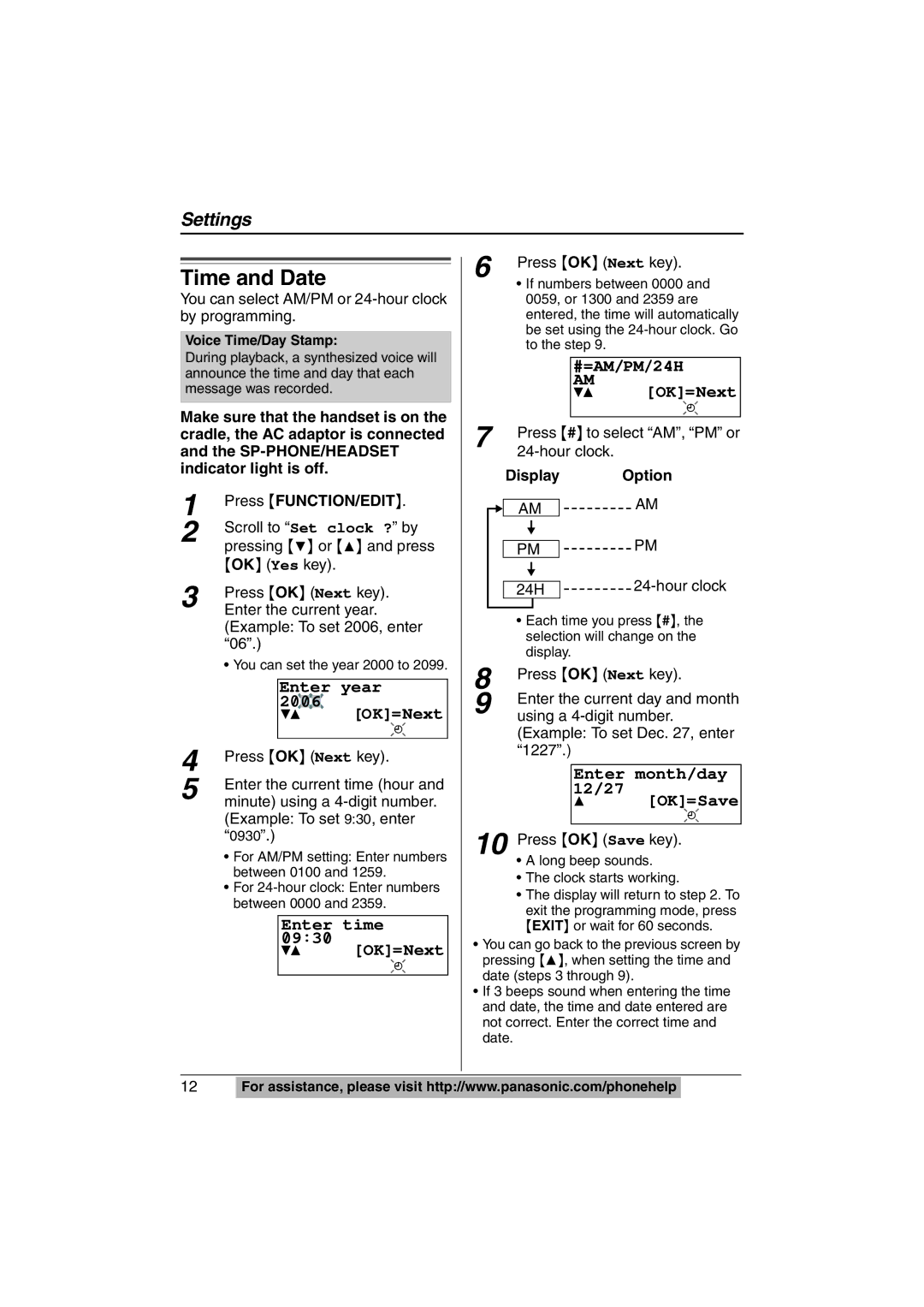 Panasonic KX-TS620W operating instructions Time and Date 