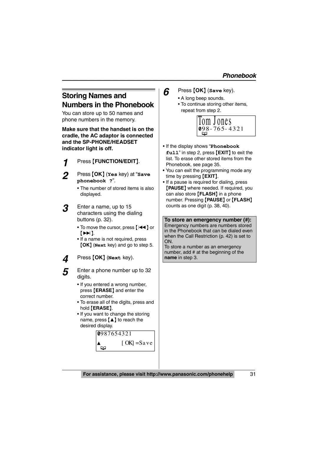 Panasonic KX-TS620W operating instructions 987654321, 98-765-4321 