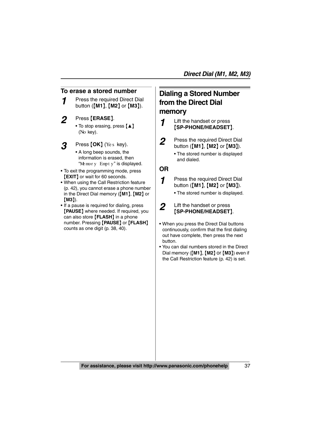 Panasonic KX-TS620W operating instructions Dialing a Stored Number from the Direct Dial memory, To erase a stored number 